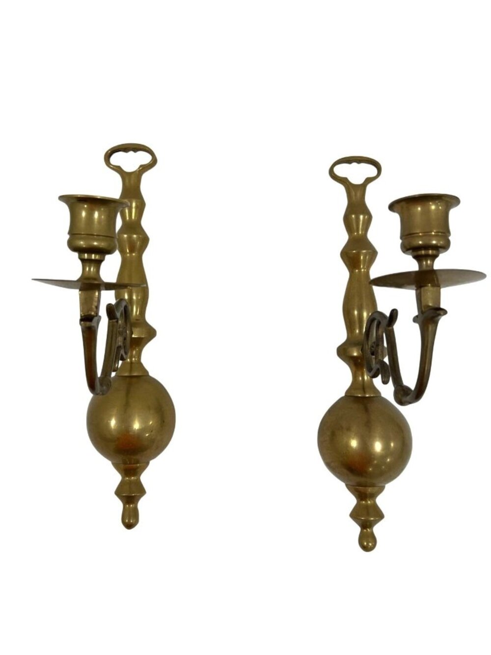 Pair of Vintage Brass Keyhole Wall Sconce Hanging Candle Holders Candlestick 12"